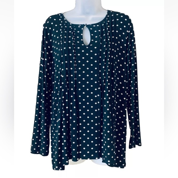 J. Jill Wearever Womens Petite MP Tunic Top Black Daisy Pintuck Stretch Keyhole - Picture 12 of 12